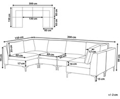 Beliani Modulinė U formos sofa 6 asmenims EVJA pilko veliūro
