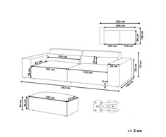 Beliani Trivietė modulinė sofa HELLNAR su otomana, pilka