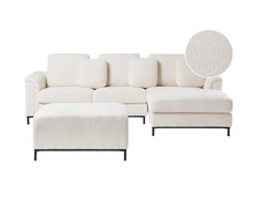 Beliani 5 vietų kampinė sofa OSLO Boucle balta su pufu, kairinė