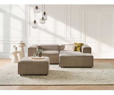 Beliani Modulinė 3 vietų kairinė sofa ARDAL šviesiai ruda su otomanu iš velveto