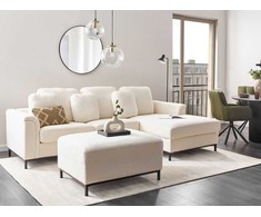Beliani 5 vietų kampinė sofa OSLO Boucle balta su pufu, kairinė