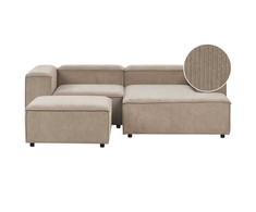 Beliani Modulinė 3 vietų kairinė sofa ARDAL šviesiai ruda su otomanu iš velveto