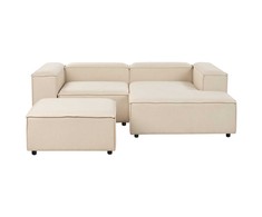 Beliani Modulinė 3 vietų kampinė sofa ARDAL kairinė, smėlio spalvos su otomane
