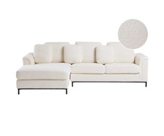 Beliani 4 vietų kampinė sofa OSLO, balta, dešininė, boucle audinys