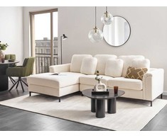 Beliani 4 vietų kampinė sofa OSLO, balta, dešininė, boucle audinys