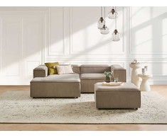 Beliani Trijų vietų modulinė kampinė sofa ARDAL dešininė, šviesiai ruda, velvetas su otomanu