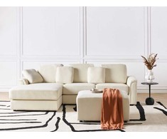 Beliani 4 vietų kampinė sofa KOHLO šviesiai smėlio spalvos su pufu dešininė
