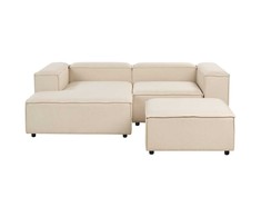 Beliani ARDAL modulinė kampinė sofa 2 asmenims su pufu, smėlio spalvos, dešinė pusė