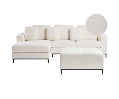 Beliani 5 vietų kampinė sofa OSLO, balta, bouclé audinys, su atrama kojoms, dešininė