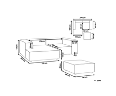 Beliani ARDAL modulinė kampinė sofa 2 asmenims su pufu, smėlio spalvos, dešinė pusė