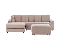 Beliani 4 vietų kampinė sofa KOHLO smėlio ir pilkos spalvos su pufas dešininė