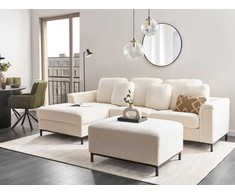 Beliani 5 vietų kampinė sofa OSLO, balta, bouclé audinys, su atrama kojoms, dešininė