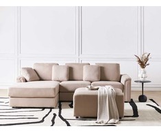 Beliani 4 vietų kampinė sofa KOHLO smėlio ir pilkos spalvos su pufas dešininė