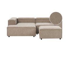Beliani Trijų vietų modulinė kampinė sofa ARDAL dešininė, šviesiai ruda, velvetas su otomanu