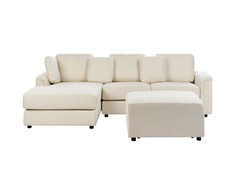Beliani 4 vietų kampinė sofa KOHLO šviesiai smėlio spalvos su pufu dešininė