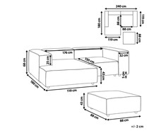 Beliani Modulinė 2 vietų sofa APRICA iš sintetinio lino, bežinė su otomanu, dešininė