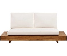 Lauko baldų komplektas Beliani 2 vietų sodo sofa MARETTIMO iš sertifikuotos akacijos medienos, kreminė balta