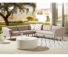 Beliani 5 vietų sodo kampinė sofa LORETELLO smėlio spalvos