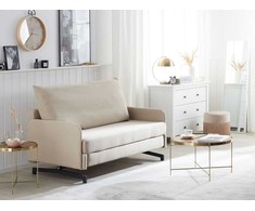 Beliani Dvivietė išskleidžiama sofa BELFAST smėlio spalvos