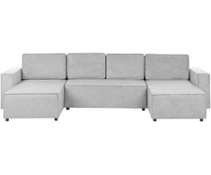 Beliani U formos išskleidžiama sofa 4 asmenims VATNE šviesiai pilka su daiktadėže