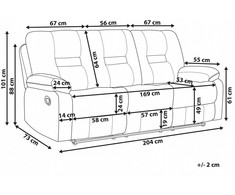 Beliani Trivietė sofa su mechanine atsipalaidavimo funkcija BERGEN odos pakaitalas juoda