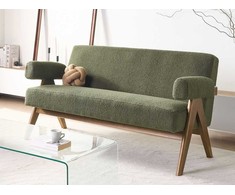 Beliani 2 vietų sofa TAMRE Boucle žalia / tamsiai ruda