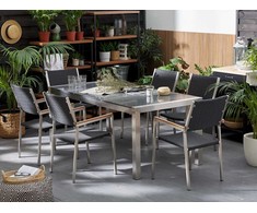 Beliani Sodo stalas GROSSETO 180 cm 90 cm Poliruotas granitas pilkas