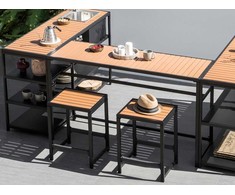 Beliani Stół sodo metalowy 150 x 50 cm juoda su jasnym drewnem AVETRANA