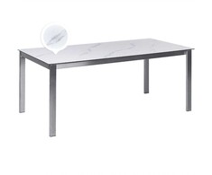Beliani Sodo stalas COSOLETO 180 cm 90 cm Marmuro efektas Stiklas Baltas