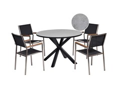 Lauko baldų komplektas Beliani Rinkinys sodo dla 4 osób MALETTO/GROSSETO Metal Efekt marmuru Pilka/ juoda