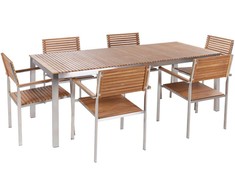 Lauko baldų komplektas Beliani Rinkinys Sodo 6 asmenims VIAREGGIO Tiko mediena (FSC® sertifikuota) Ruda