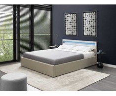 Beliani LED lova su patalynės dėže ARMELLE smėlio spalvos 160 x 200 cm