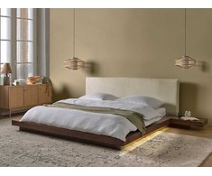 Beliani ZEN 180 x 200 cm LED dvigulė lova, rudas uosio atspalvis
