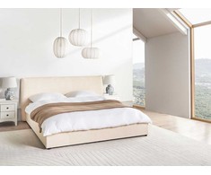 Beliani Lova su patalynės dėže LAVAUR Boucle smėlio spalvos 180 x 200 cm