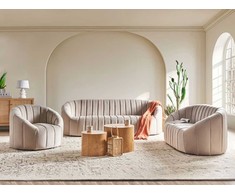 Sofa Beliani 6 asmenų svetainės baldų komplektas MALUNG, veliūras, smėlio spalvos