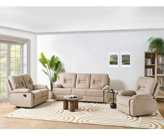 Sofa Beliani Poilsio baldų komplektas su mechanine relaksacijos funkcija 6 asmenims BERGEN smėlio spalvos