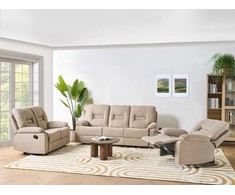 Sofa Beliani Poilsio baldų komplektas su mechanine relaksacijos funkcija 6 asmenims BERGEN smėlio spalvos