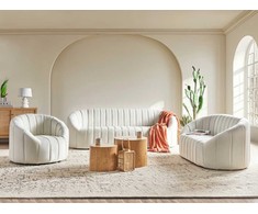 Sofa Beliani 6 vietų svetainės baldų komplektas MALUNG, veliūras, kreminė balta
