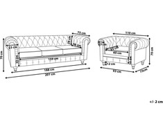 Sofa Beliani 4 vietų poilsio komplektas CHESTERFIELD, veliūras, auksinis