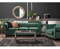 Sofa Beliani 4 vietų svetainės baldų komplektas CHESTERFIELD, smaragdo spalvos veliūras
