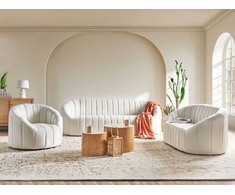 Sofa Beliani 6 vietų svetainės baldų komplektas MALUNG, veliūras, kreminė balta