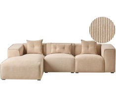 Beliani 3 vietų kampinė sofa DOLVA, velvetas, smėlio spalvos, dešininė