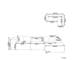 Beliani 3 vietų kampinė sofa DOLVA, velvetas, kreminė balta, kairinė