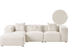 Beliani Trivietė kampinė sofa DOLVA iš velveto, kreminės spalvos, dešininė