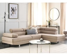 Beliani 5 vietų kampinė sofa NORREA smėlio spalvos kairinė