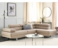 Beliani 5 vietų kampinė sofa NORREA smėlio spalvos kairinė