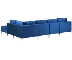 Sofa Beliani EVJA modulinis kampas 5 asmenims su pufu, tamsiai mėlynas veliūras, kairinis