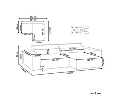 Beliani Trijų vietų modulinė sofa HELLNAR kairinė pilka