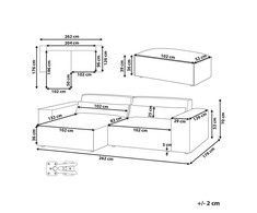Beliani Modulinė 3 vietų kampinė sofa HELLNAR dešininė, pilka su otomane