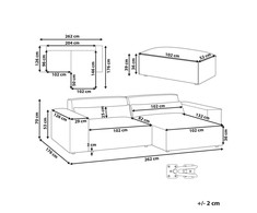 Beliani Modulinė 3 vietų kampinė sofa HELLNAR su otomana, veliūras, šviesiai smėlio spalvos, kairinė
